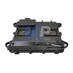 Detailed electrical connector view of the CAT 4559584 ECU with quality inspection and 12-month warranty seal.