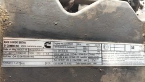 Genuine Cummins QSB4.5 engine nameplate showing Engine Serial Number 22339525 and CPL 4977 for ECM CM2850 programming reference.