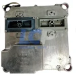 Close-up of the electrical plug connectors and wiring pins on CAT 3317540 10R8813 electronic control unit.