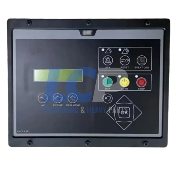 Rear view of EMCP 4.2B retrofit panel 20R-8826 showing ET access port and wiring connection terminals