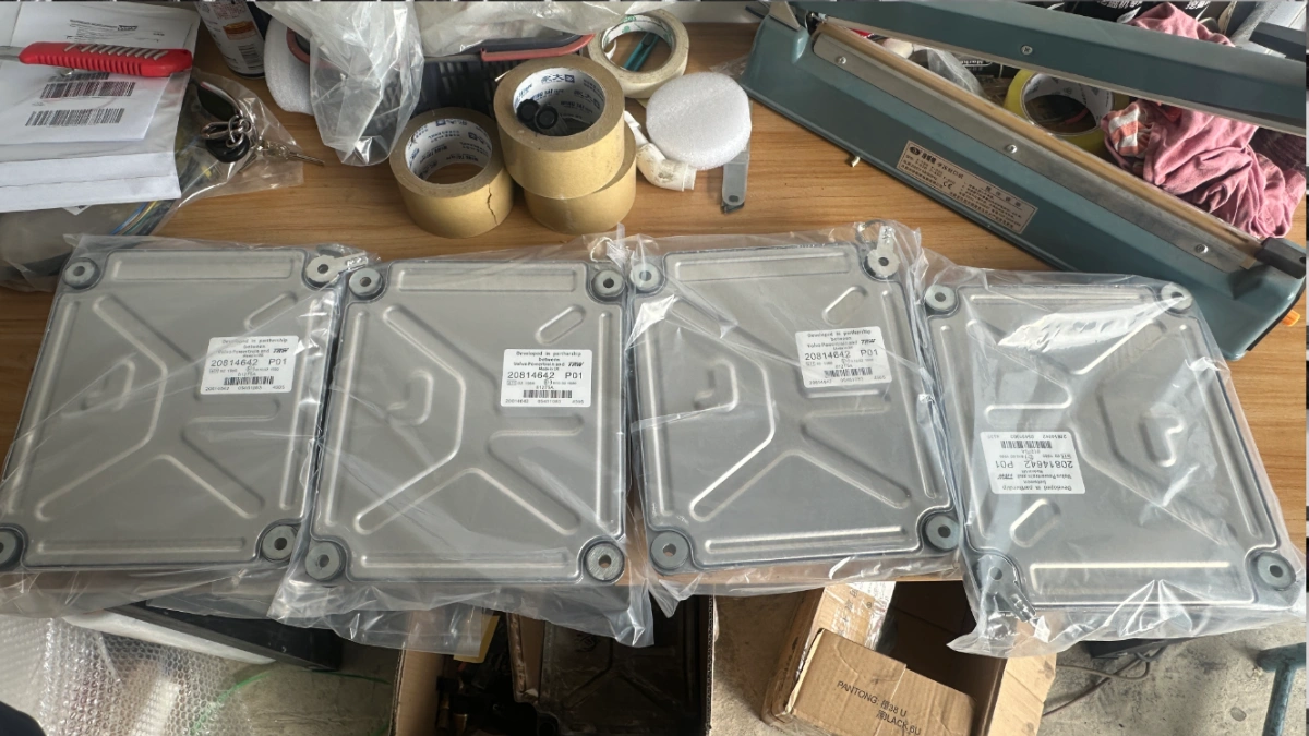Packed aftermarket control module for Volvo and Mack engines ready for shipment